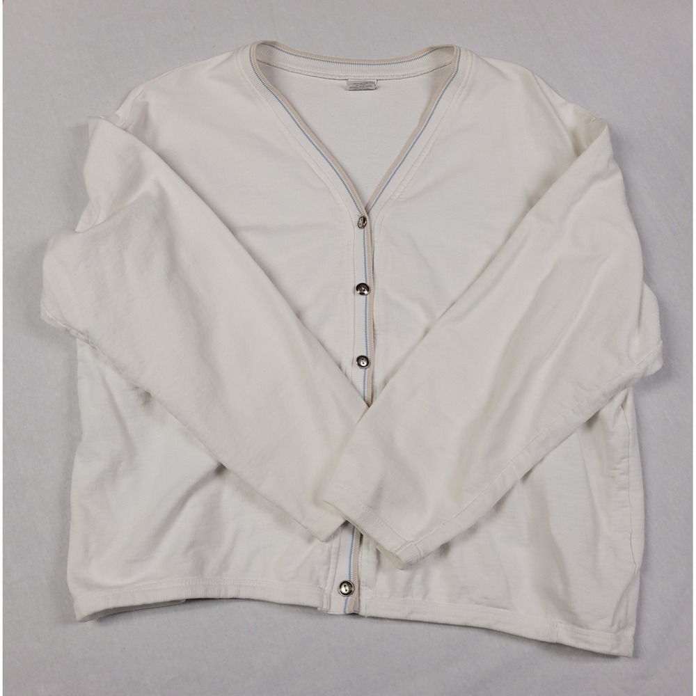 Cherokee White V-neck Button-Up Cardigan Women's Size L/XL